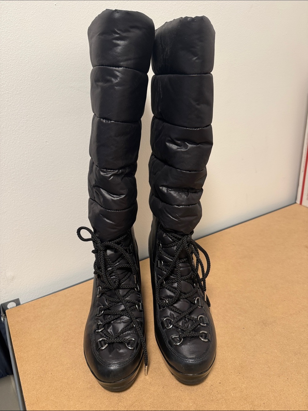 Women's Rockport Tall Black Quilted Puffer Lace-Up Winter Boots, K60558, sz 8.5